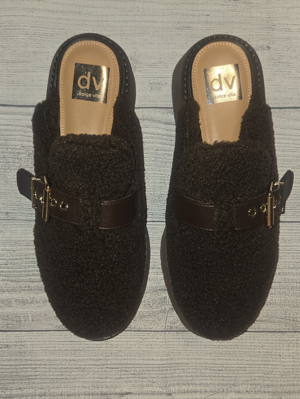 DV by Dolce Vita Women's Cozy Buckle Platform Clogs Brown Size 8 NWOT